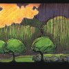 'Bäume vorm Haus' - Tuschezeichnung, koloriert - 20 x 30 cm - 20.03.10 
